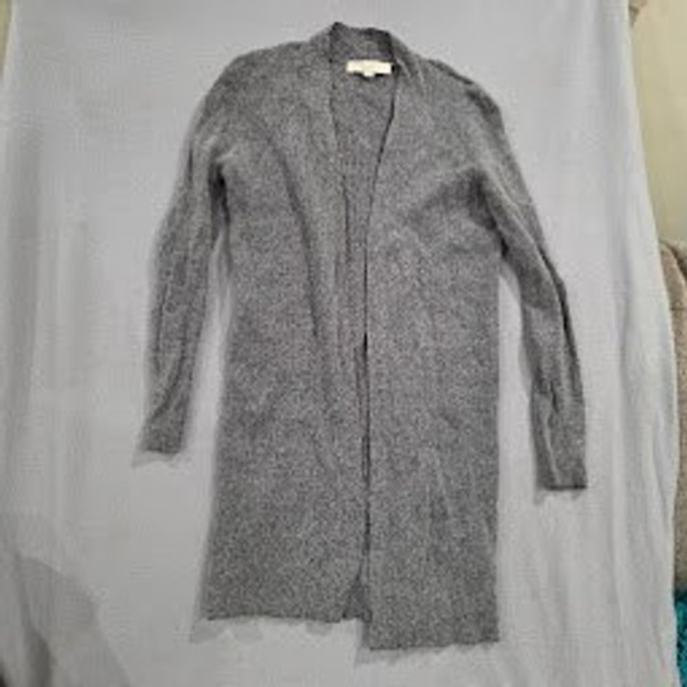 Loft Gray Ribbed Open Front Cardigan Sweater Womens Small Longline Duster Knit
